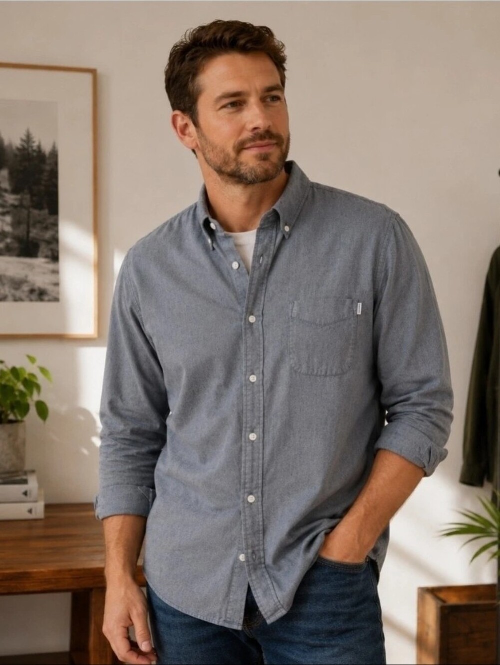 Timberland Men’s XXL Gray Button Down Shirt Regular Fit Long Sleeve Casual